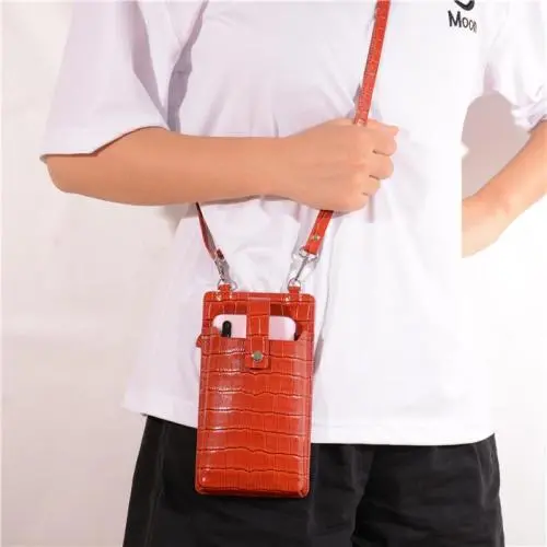 OEM ODM Custom Hot Sales Trendy Genuine Crocodile Embossed Cow Leather Mobile Phone Pouch Women Crossbody Cell Phone Bags