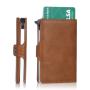 Factory wholesale leather pop up wallet rfid metal card holder aluminum metal wallet