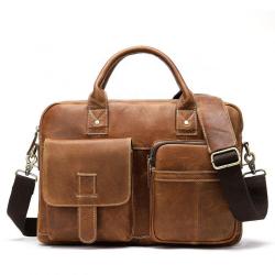 Men's Leather Business Handbag Full Grain Cow Hide Briefcase Bag For Men