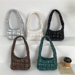 Fashion Creative Design Pleated Plaid Shoulder Bag Women Soft PU Leather Hand Bags Ladies Trendy Handbags