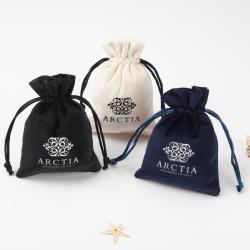 9x12 cm Custom Silver Logo Printed Velvet Gift Bag High Quality Blue Beige Black Velvet Jewelry Pouch