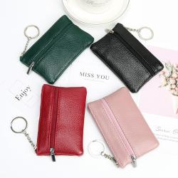 Wholesale ladies double zipper mini keychain coin purse credit card holder wallet women change purse money pouch