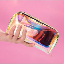 Gelory Fashion Holographic Clear PVC Makeup Pouch Waterproof Glitter Laser Shell TPU Cosmetic Bag