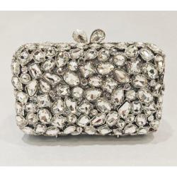 Handmade Crystal hollowed-out chain shoulder diamond evening bag clutch small square glass dress women's bag