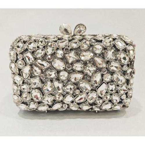 Handmade Crystal hollowed-out chain shoulder diamond evening bag clutch small square glass dress women's bag