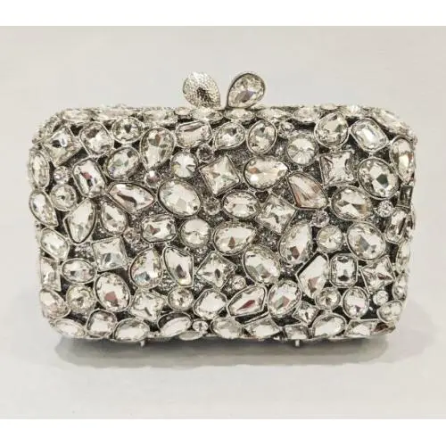 Handmade Crystal hollowed-out chain shoulder diamond evening bag clutch small square glass dress women's bag