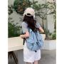 XL060 Lightweight Pleated Nylon Shoulder Bag Large Capacity Drawstring Back Shoulder Bag Korean Japanese Style Backpack