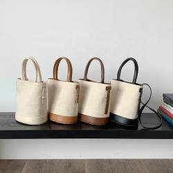 2023 New Product Bucket Bags Canvas Pu Ladies Women Handbags Unique Design Crossbody Bucket Bag