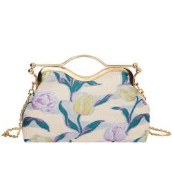 HR384 New Designed Flowers Pattern Dinner Clutch Handbag Fashion Handheld Crossbody Bag Cloth Snap Chain Dating Messenger Bag