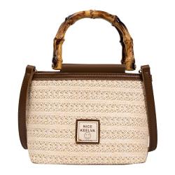 ALS003 Summer Straw Weaving Beach Bag For Women Bamboo Handle Travel Tote Bag Holiday Shopping Straw Basket Bag