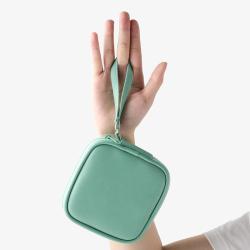 HR386 Modern Minimalist Earphone Storage Bag PU Leather Data Cable Travel Charger Storage Box Portable Jewelry Organizing Bag