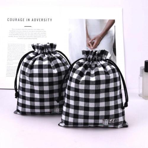 Reusable Wholesale Check Cloth Skincare Cosmetic Packaging Bag Luxury Custom Logo Printed Cotton Gift Dust Makeup Pouch