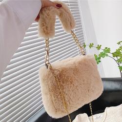 Autumn Winter Korean Soft Plush Portable Handbags Ins Retro Pearl Chain Small Square Bag Single Shoulder Texture Bucket Bag