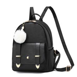 Fashion Mini Backpack Purse Pompom Ball PU Leather Backpack Shoulder Bag for Women