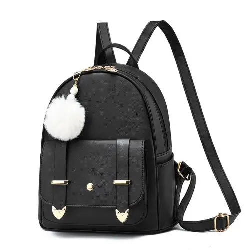 Fashion Mini Backpack Purse Pompom Ball PU Leather Backpack Shoulder Bag for Women