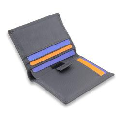 Leather Pull Tab Style Credit Card Wallet Grey Cow leather Card Slot Slim Wallet