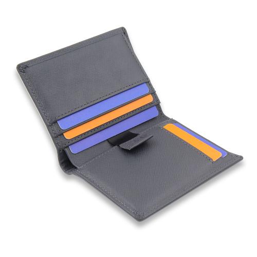 Leather Pull Tab Style Credit Card Wallet Grey Cow leather Card Slot Slim Wallet