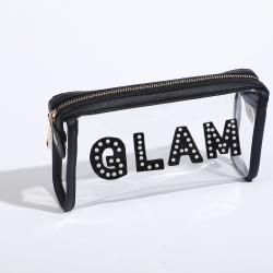 Keymay RTS Bridesmaid Gift Personalized Chenille Patches pvc Clear Toiletry Makeup Bag wash bags transparent bags travel pouches
