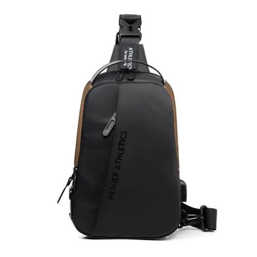 XL044 Simple Style Daily Used Waterproof Crossbody Bag with USB Men's Nylon Chest Bag New Version Durable Sports Shoulder Bag