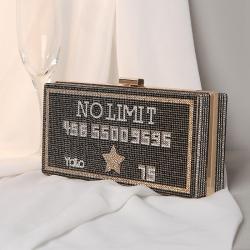 Fashion evening bag crystal diamonds party credit card black rhinestone no limit purse