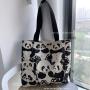 Large Capacity Women's Shoulder Bag Zipper Canvas Bag Cute Panda Cartoon Print Portable Shopping Bag Double-Sided Print