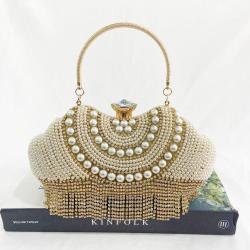 New arrival gold tassel single shoulder diamond bag pearl handbag party wedding bride clutch bags evening bag