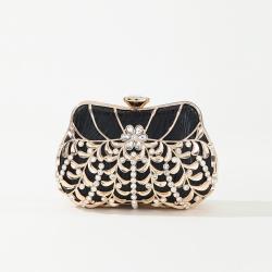 New design metal flower rhinestone bag ladies evening dinner clutch bag for wedding golden evening party bridal handbags
