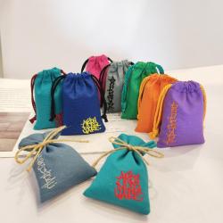 High Quality Colorful Embroid Small Canvas Gift Jewelry Drawstring Bag Custom Cotton Canvas Cosmetic Pouch