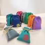 High Quality Colorful Embroid Small Canvas Gift Jewelry Drawstring Bag Custom Cotton Canvas Cosmetic Pouch