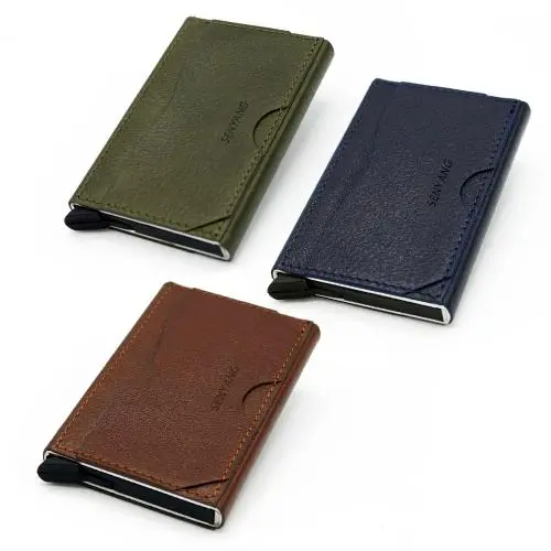 Durable and chic men leather wallet RFID protection leather card holder pop up aluminum card case Durable and chic men leather wallet RFID protection leather card holder pop up aluminum card case
