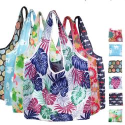 High Quality Floral Print Folding Tote Bag Large Capacity Reusable 190T Polyester Foldable Grocery Shopping Bag