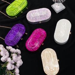 Multicolor 2024 Summer Party dinner bag retro stitching trend  Green  acrylic box  chain clutches purse for women