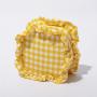 Keymay Stock Women Makeup Bag Travel Gingham Ruffle Nylon Toiletry Bag Personalized Personalized Square Plaid Cosmetic Bag