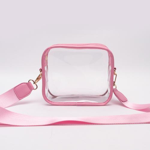 RTS Stock Pink Girls Mini Clear Crossbody Bag Stadium Approved Messenger Bag PVC Transparent Shoulder Bag With Adjustable Strap