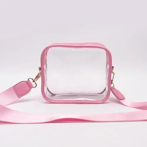 RTS Stock Pink Girls Mini Clear Crossbody Bag Stadium Approved Messenger Bag PVC Transparent Shoulder Bag With Adjustable Strap