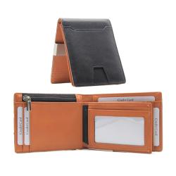 Custom mens pu leather wallet rfid blocking carbon fiber pattern wallet with euro style money clip