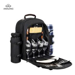 Big Separate Compartment Picnic Basket Set Backpack Bag with Mat Designer Insulated Waterproof CANS Polyester Cooler Backpack