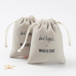 Recyclable Screen Printing Velvet Jewelry Drawstring Bag Beige Velvet Gift Pouch