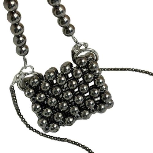 HR423 New Fashion Girls' Vintage Handmade Acrylic Bag Beaded Metal Handle Crossbody Bag Chain Woven Women's Mini Open Pocket Bag