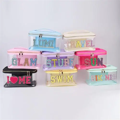 Heavy Duty Women Female Large Washroom Makeup Brush Organizer Storage Bright Clear Transparent PVC Toiletry Bag