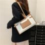 Fashion Contrast Color Handheld Large Bags for Women Briefcase Tote Bag Single Shoulder Cotton Linen PU Polyester OEM Square