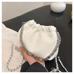 Fashionable drawstring bag with chain soft leather handbag purse underarm bags shoulder bag for ladies