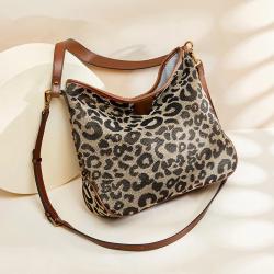 Women's Leopard Print Bag Designer Genuine Leather Shoulder Handbag Tote Bags