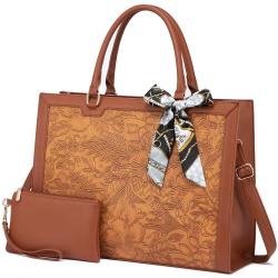 LOVEVOOK 2pcs Trending Fashion Large brown printing shoulder Bag travel business laptop Office Briefcase women PU tote bags