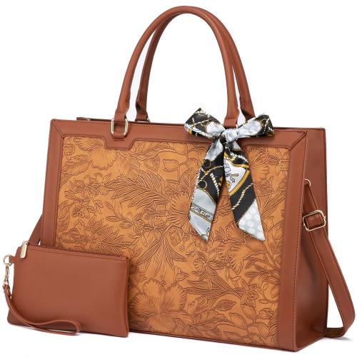 LOVEVOOK 2pcs Trending Fashion Large brown printing shoulder Bag travel business laptop Office Briefcase women PU tote bags
