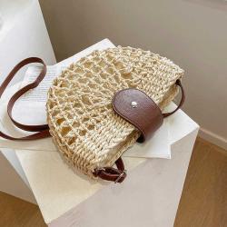 Hollow half round grass woven single shoulder crossbody leisure woven bag vacation beach bag