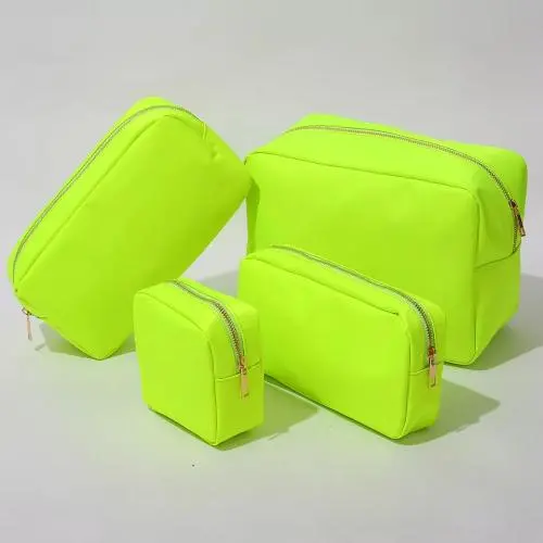 Keymay 27 Color RTS Stock Low MOQ Chenille Letter Patches Makeup Organizer Bag Travel Ladies Zipper Pouches Nylon Cosmetic Pouch