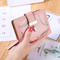 New Korean style short wallet ladies zipper buckle skeleton leaves small wallet purse money clip card bag factory wholesale