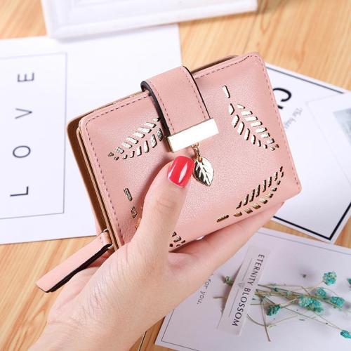 New Korean style short wallet ladies zipper buckle skeleton leaves small wallet purse money clip card bag factory wholesale