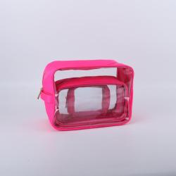 Keymay Stock 7 Colors Travel Wash Zipper Toiletry Pouch Set Pvc Makeup Organizer Women Cheap Transparent Large Clear Cosmetic